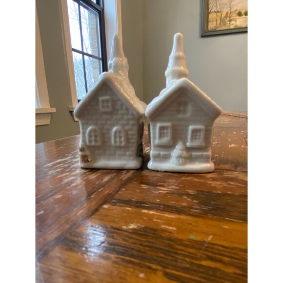 Vintage Ceramic Christmas Churches White and Gold - Picture 3 of 5